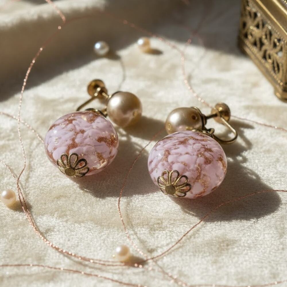 Vintage 1930s Art Glass Screw Back Earring Pink